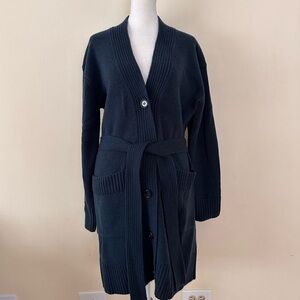 CO Wool and Cashmere Tie Waist Belted Cardigan Teal S